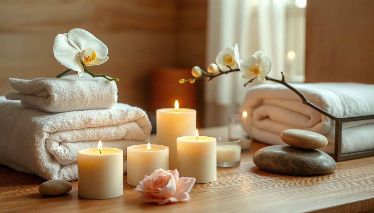 StarBella spa still life with candles and towels