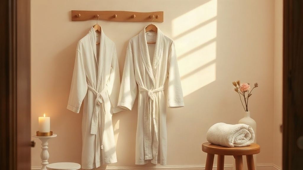 Calm private treatment room with robe on a hook, candle and folded towel